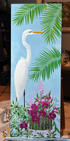 Great White Egret and Orchids