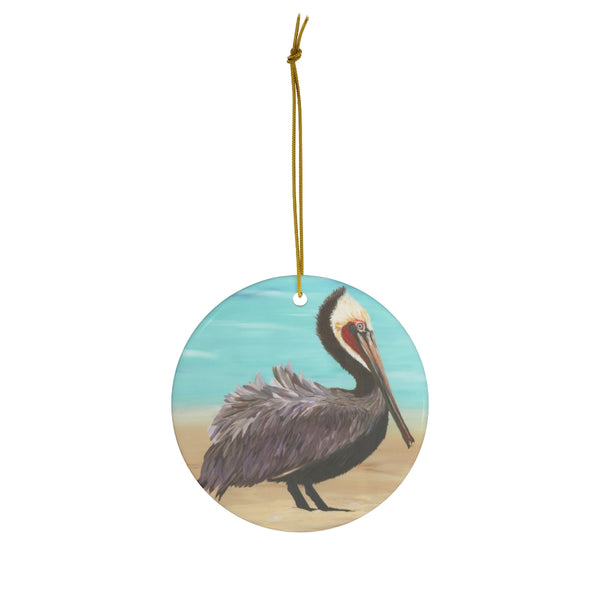 Round Ceramic Ornaments (Brown Pelican)